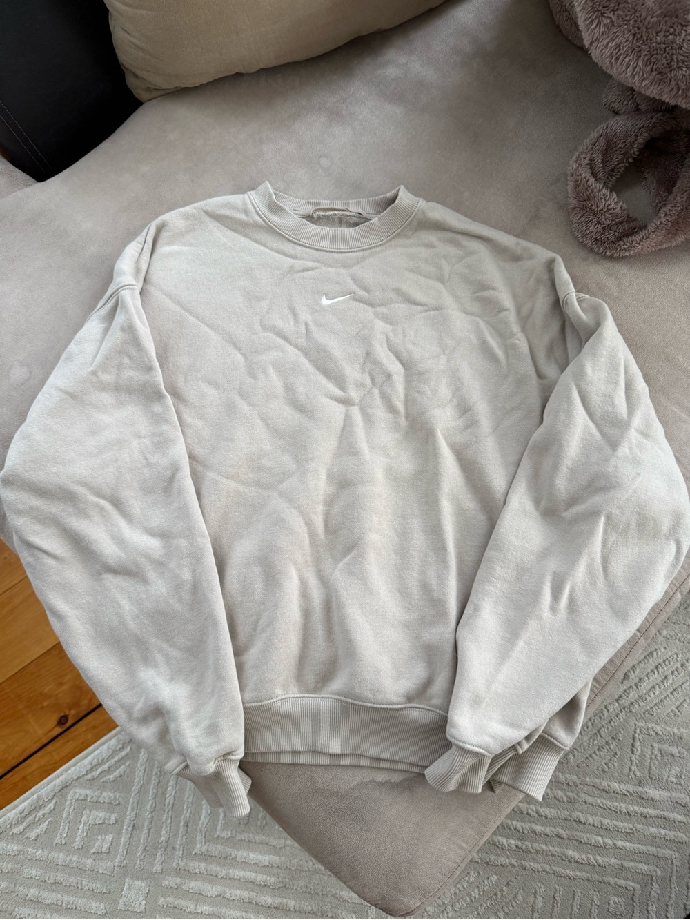 Nike Crewneck Sweatshirt in Light Beige with White Swoosh
